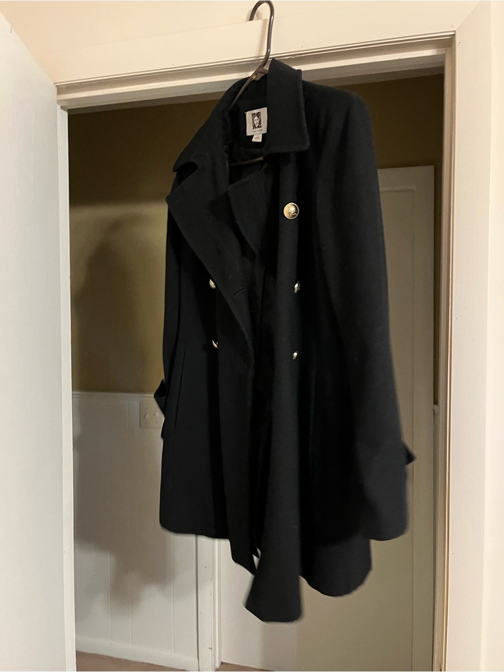 Black Double-Breasted Women's Coat with Gold Buttons